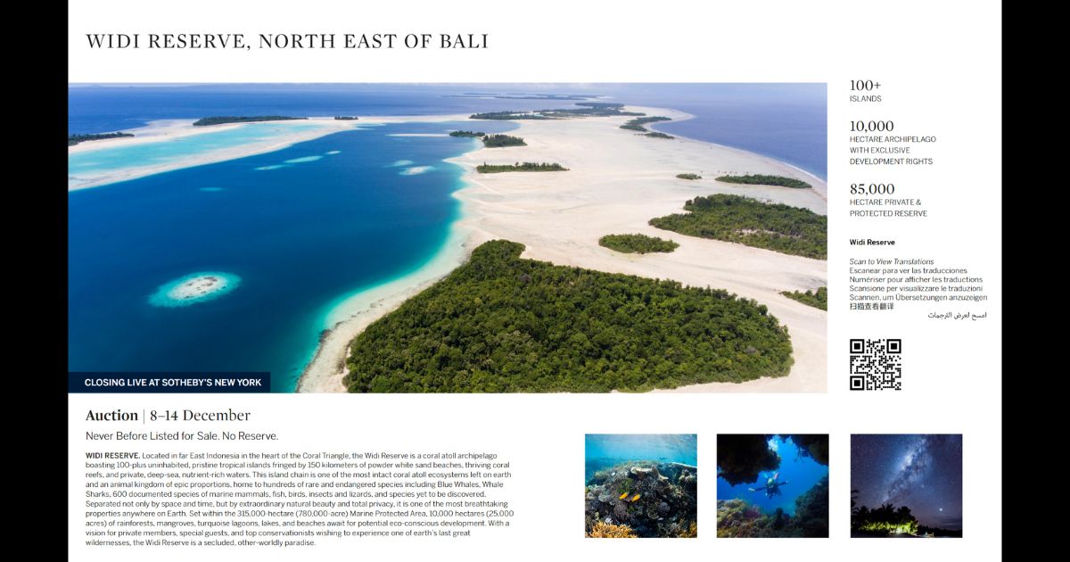 Page from the Sotheby’s Concierge Auction book on the Widi Islands. Image: Sotheby’s