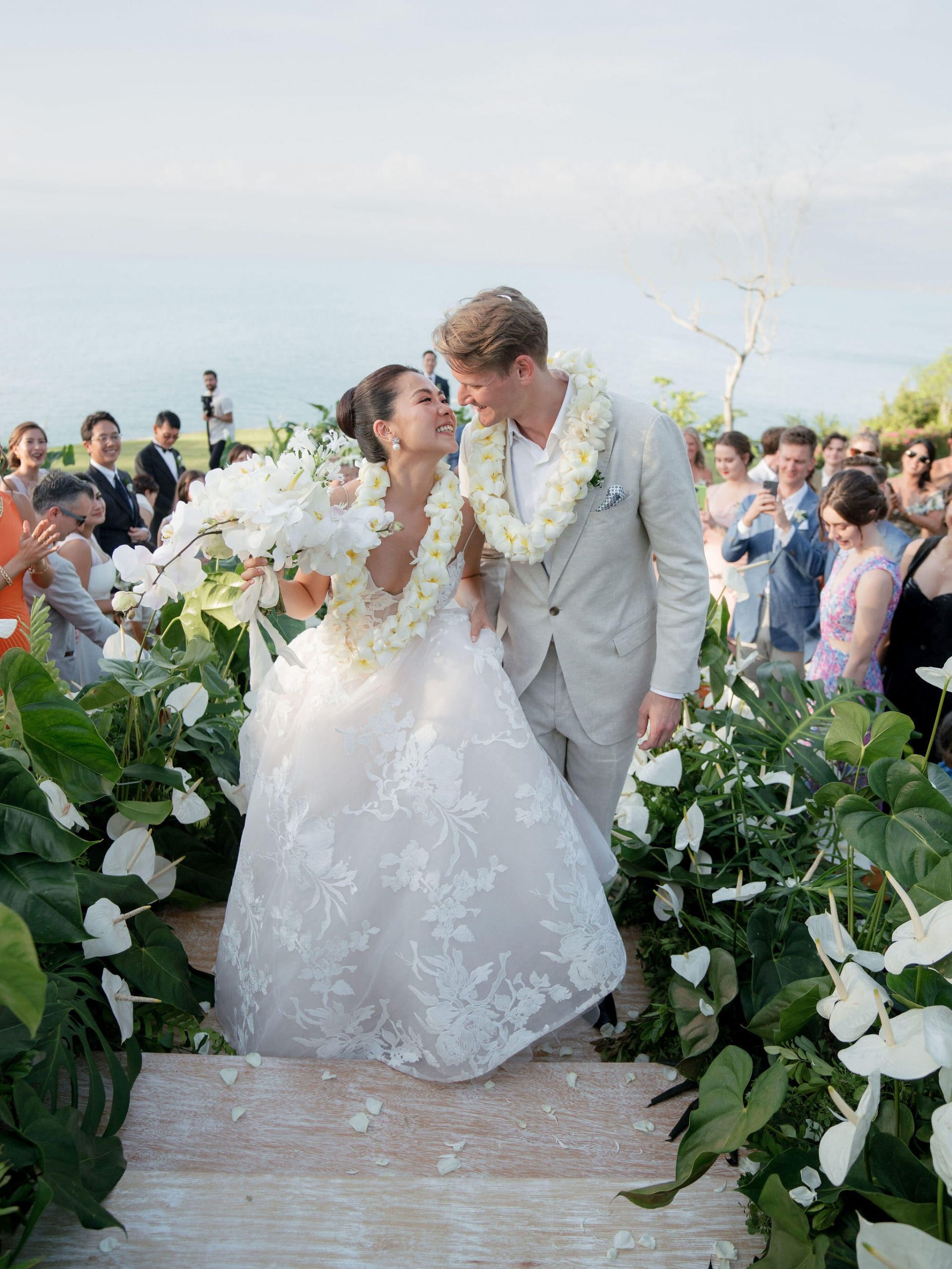 This Bride Wore A Lace Monique Lhuillier Gown For Her Deeply Personal Wedding Under Frangipani Trees In Bali