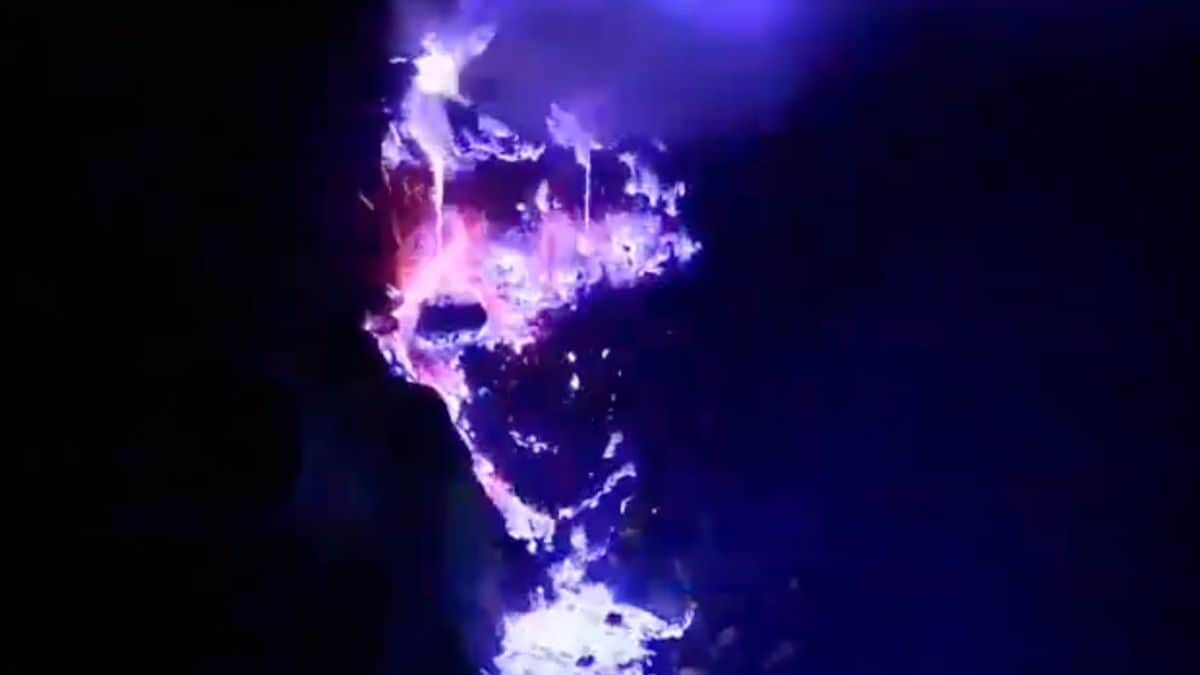 Watch: Stunning Electric-Blue Flames Erupt From Volcano In Indonesia