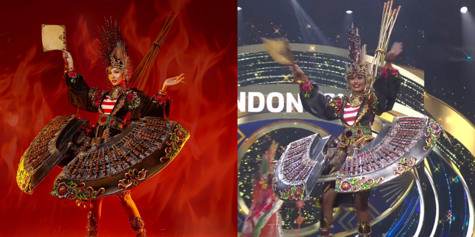 Indonesian contestant parades dazzling Satay-inspired costume at pageant